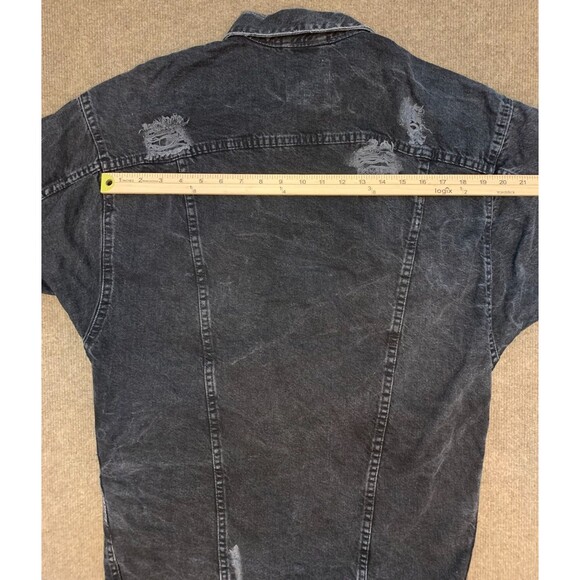 Zara Jacket Womens M Trafaluc Denim Longline Distressed Oversized Button Up - Picture 7 of 9